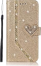 All Glitter Case for Samsung Galaxy A17 5G Cover for Women Girls Bling Love Heart 3D Gems Sparkle Shockproof Leather Wallet Flip Magnetic Case Folio Card Slots Covers for Galaxy A17 5G Gold