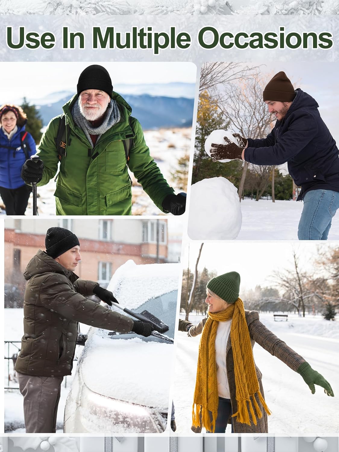 6 Pcs Men Winter Beanie Hat Touchscreen Glove Set Knit Hats Skull Caps Warm Fleece Lined Gloves Gifts