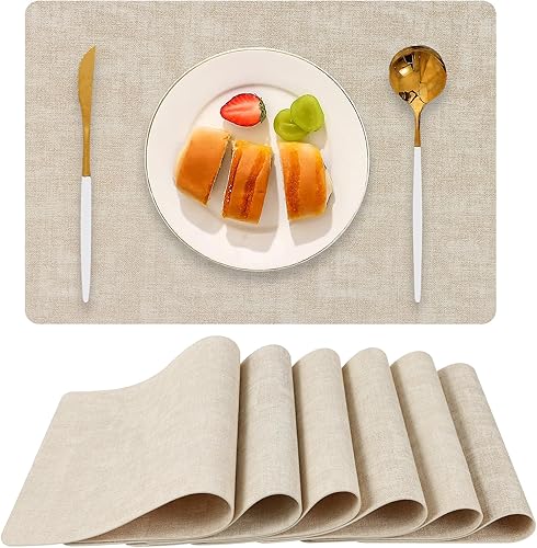 Miniatura 9 de Juego de 6 manteles individuales de piel sintética, resistentes al calor, lavables, lavables, impermeables, antideslizantes, adecuados para uso en