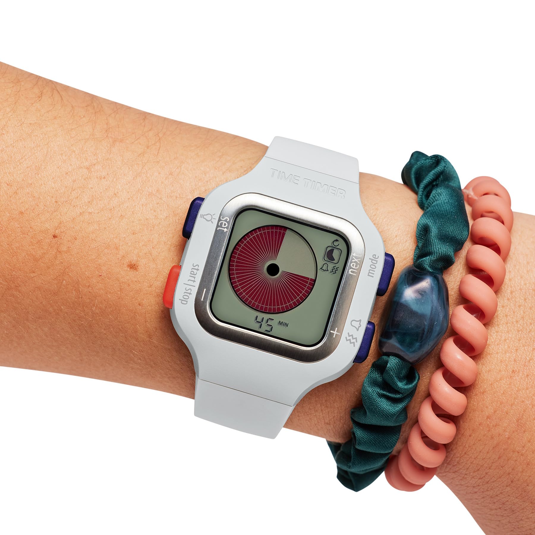 TIME TIMER Watch – Visueller analoger und digitaler 12-Stunden- oder 24-Stunden-Countdown-Timer für Kinder zum Lernen,Testen Workout-Tracker (Arktisches Weiß)