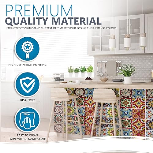 Miniatura 8 de Juego de 24 calcomanías para azulejos, auténticas calcomanías tradicionales de Talavera, calcomanías para azulejos de baño y cocina, fáciles de