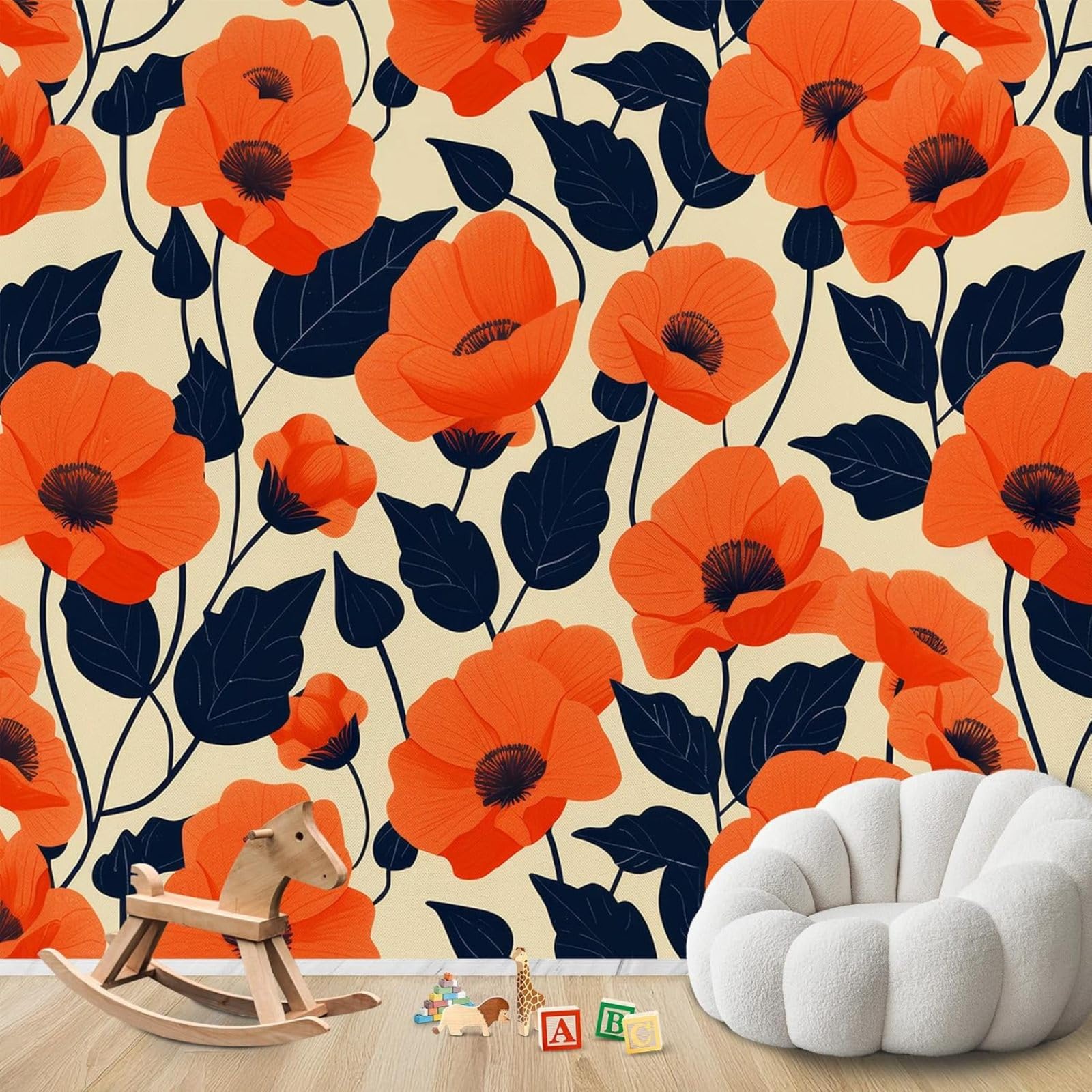 Kfjhgbdshhj 3D Mural Photo Wallpaper Poppies Orange Plant Motif Modern Living Room Bedroom Children's Room Decoration Motif Wallpaper,400Cmx280cm Wall Sticker - Background Wall - Painting - Poster