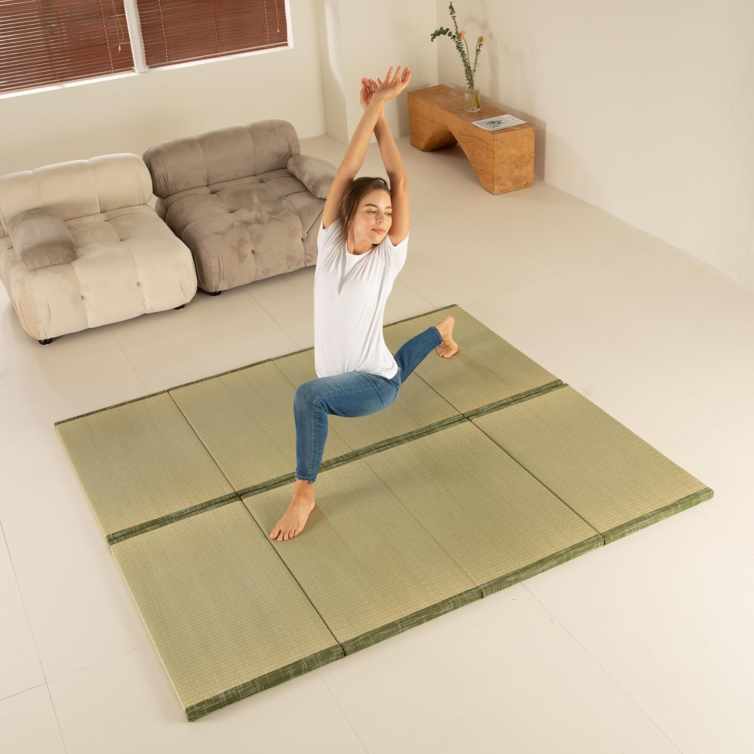 MustMat Tatami Mats Japanese Futon Mattress Portable Folding Mattress Japanese Floor Bed Rush Grass 35.4"x78.7"x1.2" (2 Piece Set)