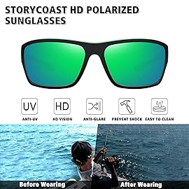 STORYCOAST Polarized Sports Sunglasses for Men Women Unbreakable Frame Cycling Fishing Driving 2Pack Black+Green