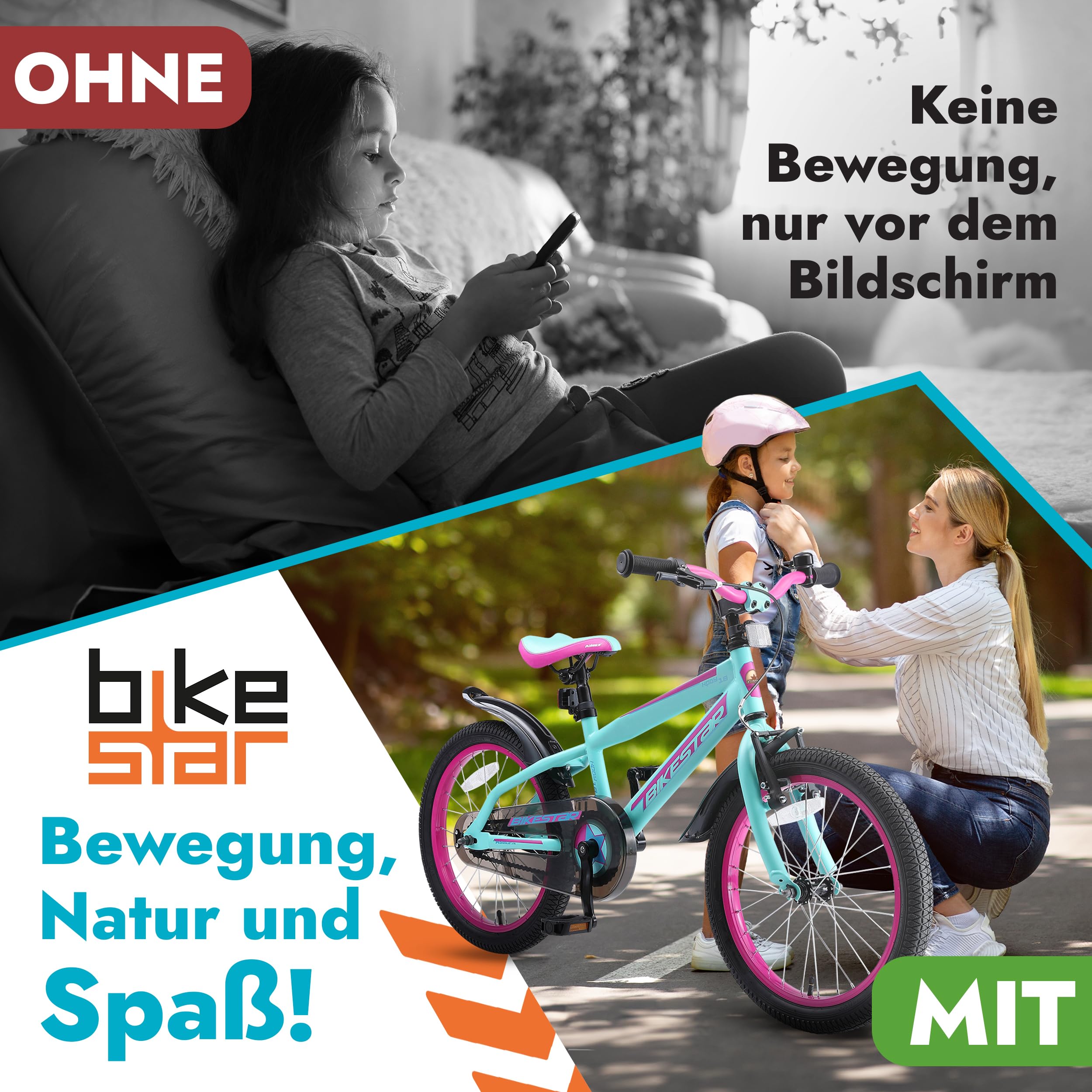 BIKESTAR Kinderfahrrad 18 Zoll für Mädchen und Jungen ab 5 Jahre | Kinderrad Urban Jungle | Fahrrad für Kinder | Risikofrei Testen