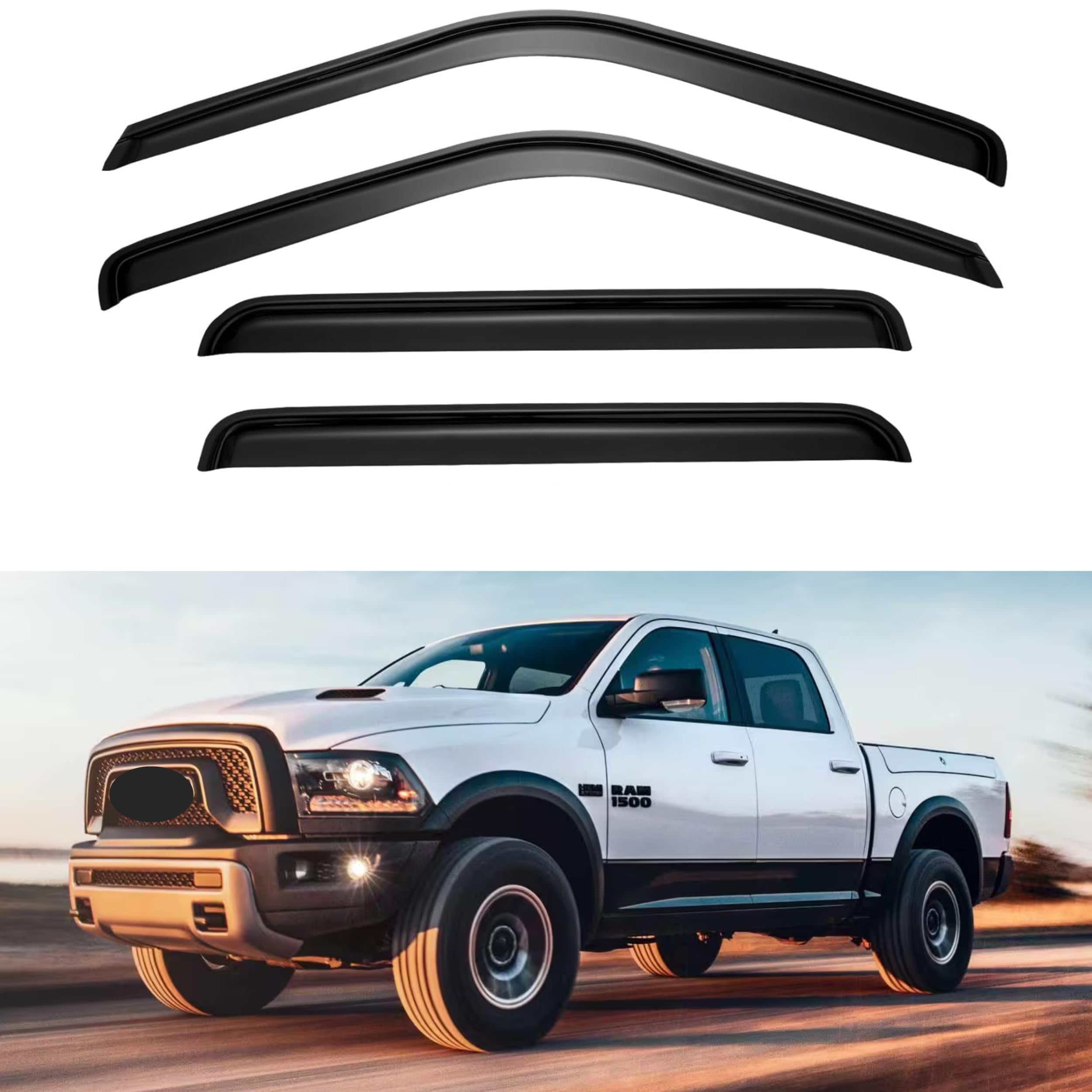 KPY Window Visor Compatible with 2009-2018 Ram 1500 Crew/Mega Cab, Rain Guard Vent for 2010-2024 Ram 2500 & 3500, 2019-2023 Ram 1500 Classic Body, 2011 2012 2013 2014 2015 2016 2017 2021 2022 2023