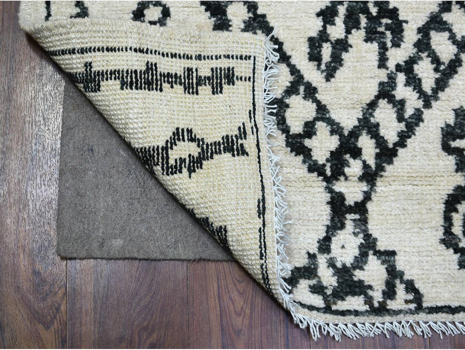 Ivory Natural Dyes Hand Knotted Soft and Shiny Wool Boujaad Moroccan Berber with Criss Cross Pattern with Large Elements Runner Oriental Rug (2'10"x11'4")