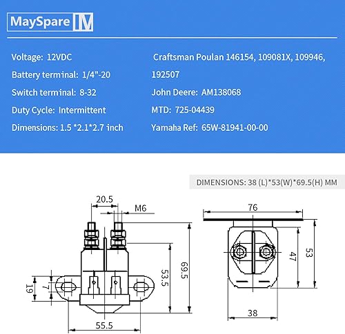Miniatura 2 de MaySpare Solenoide de arranque compatible con tractor de césped John Deere AM133094, MTD 725-04439 Cub Cadet