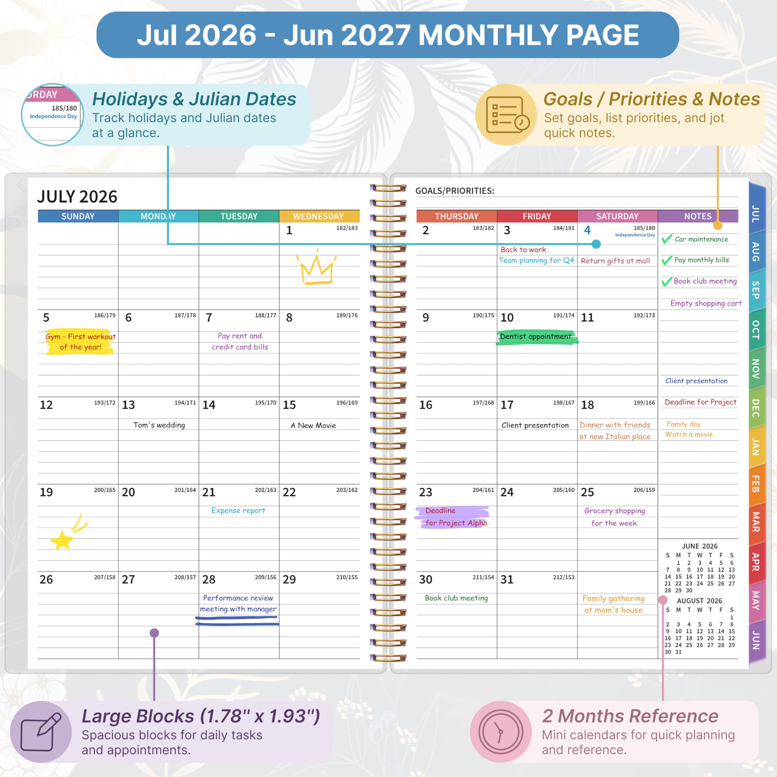 Lehrerplaner 2026–2027, Lehrerplaner für das akademische Jahr, Juli 2026–Juni 2027, Unterrichtsplaner 2026–2027, Homeschool Planbuch, 21,6 x 27,9 cm mit Registerkarten und Tasche, flexibler Einband