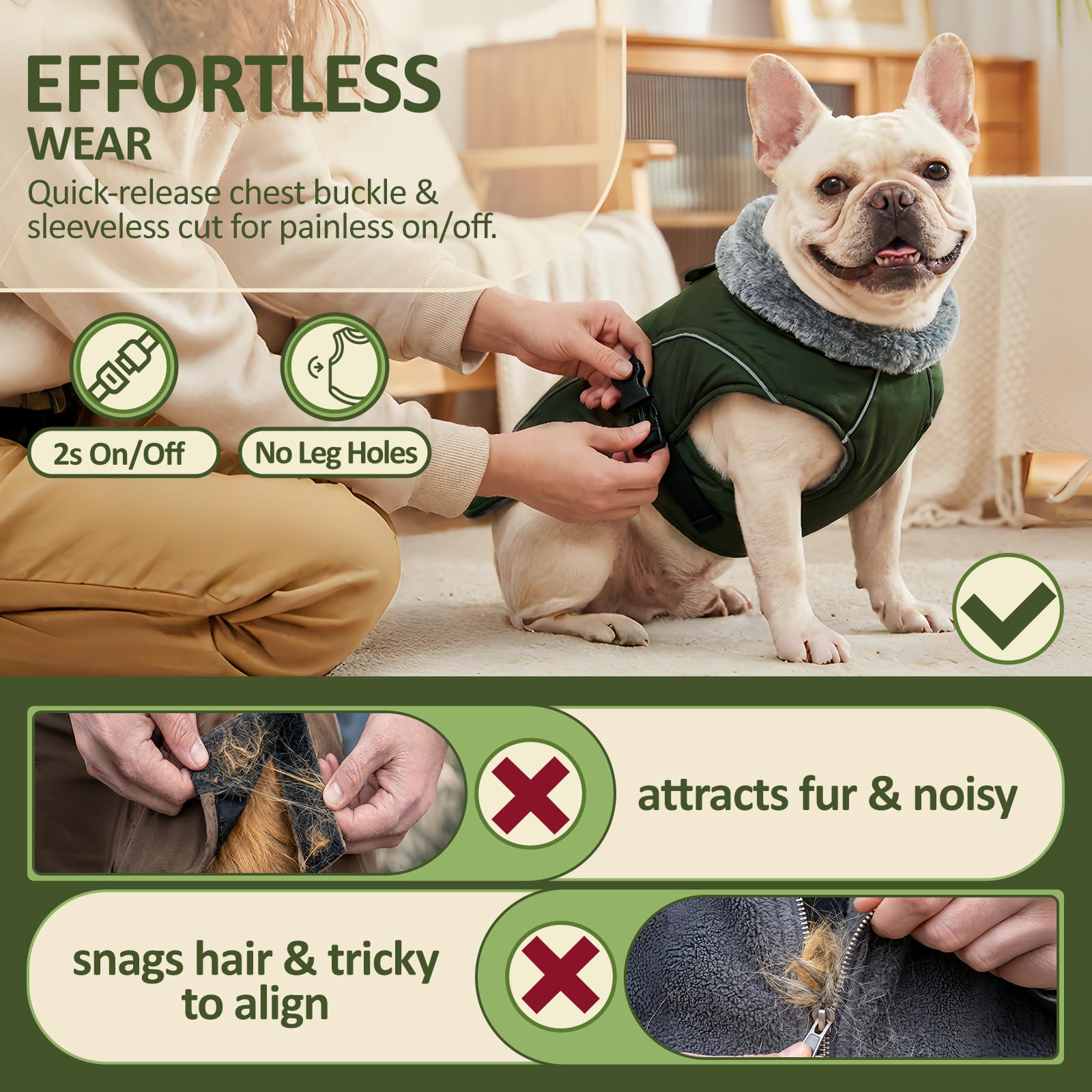 DENTRUN Abrigos para perros para clima frío, abrigo cálido para perro, resistente al viento, chaqueta acogedora para perro, chaleco de forro polar grueso, ropa repelente al agua con arnés/agujero para