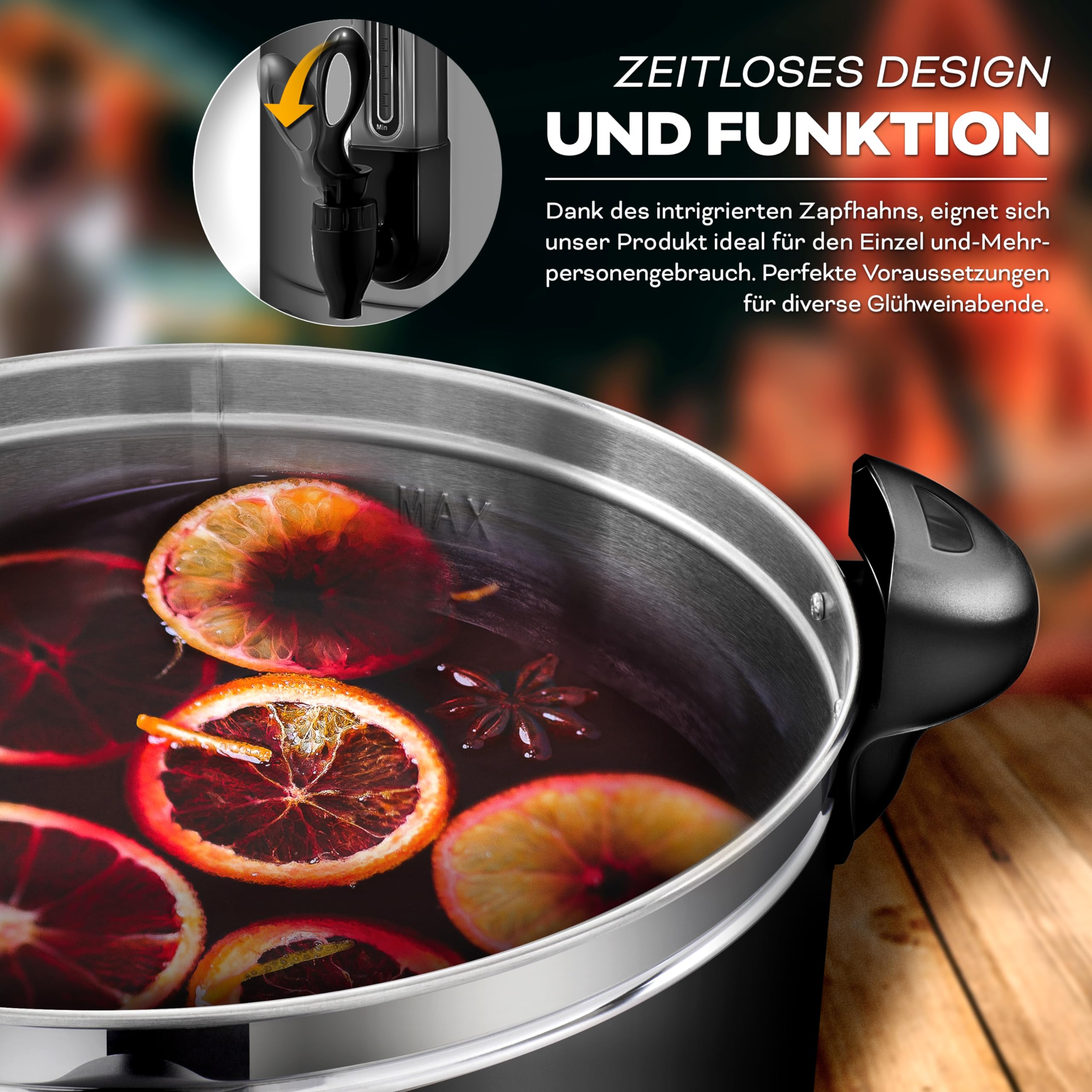 TRESKO® Bollitore per Vin Brulè 20L / 2500W Automatica da Cucina in Acciaio Inox Bollitore Vin Brulè Dispenser di Bevande Calde Distributore di Acqua Calda