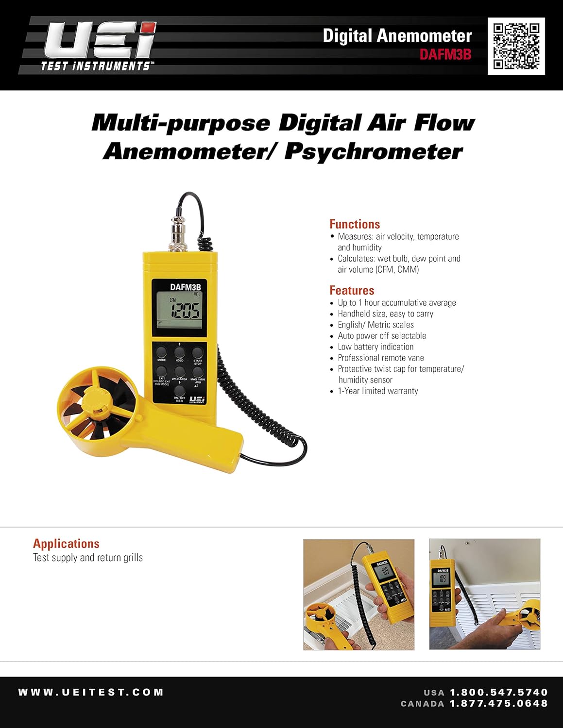 UEi Test Instruments DAFM3B Digital Airflow Meter, Yellow