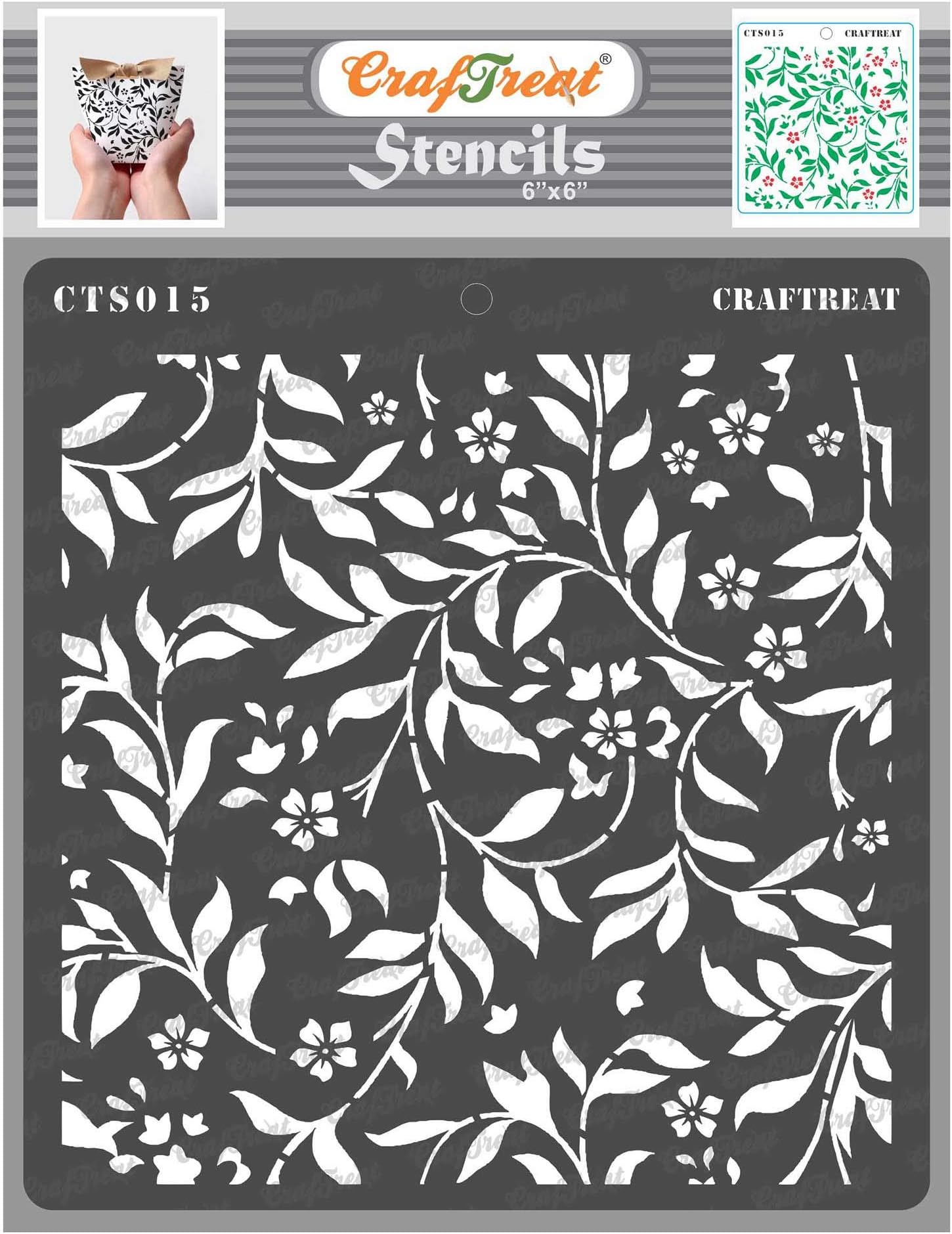 CrafTreat Reusable Flourish Stencil for Painting – 6x6 Inch – Decorative Flourish Background Stencil for Wood, Canvas, Paper, Fabric, Wall, Tile, and Floor – DIY Art, Crafts, Flowers & Leaves Designs