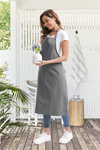 Miniatura 5 de Nanxson Delantal de cerámica con pierna dividida, largo para pintura de artista, con 3 bolsillos y hebilla ajustable para rueda de cerámica, arte de