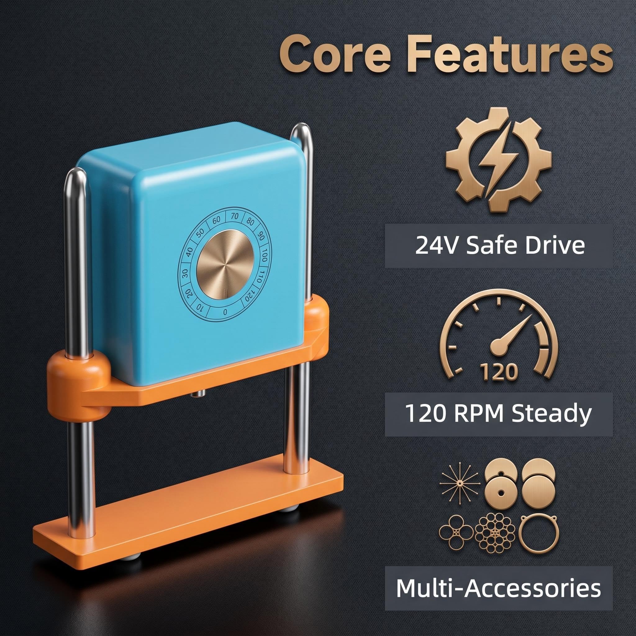 Máquina Eléctrica para Pulir Cuentas para Pulseras de Bodhi, Nueces & Madera - Limpieza Automática, Abrillantado & Pátina con Velocidad Constante 120RPM, Seguridad 24V, 12 Accesorios para un