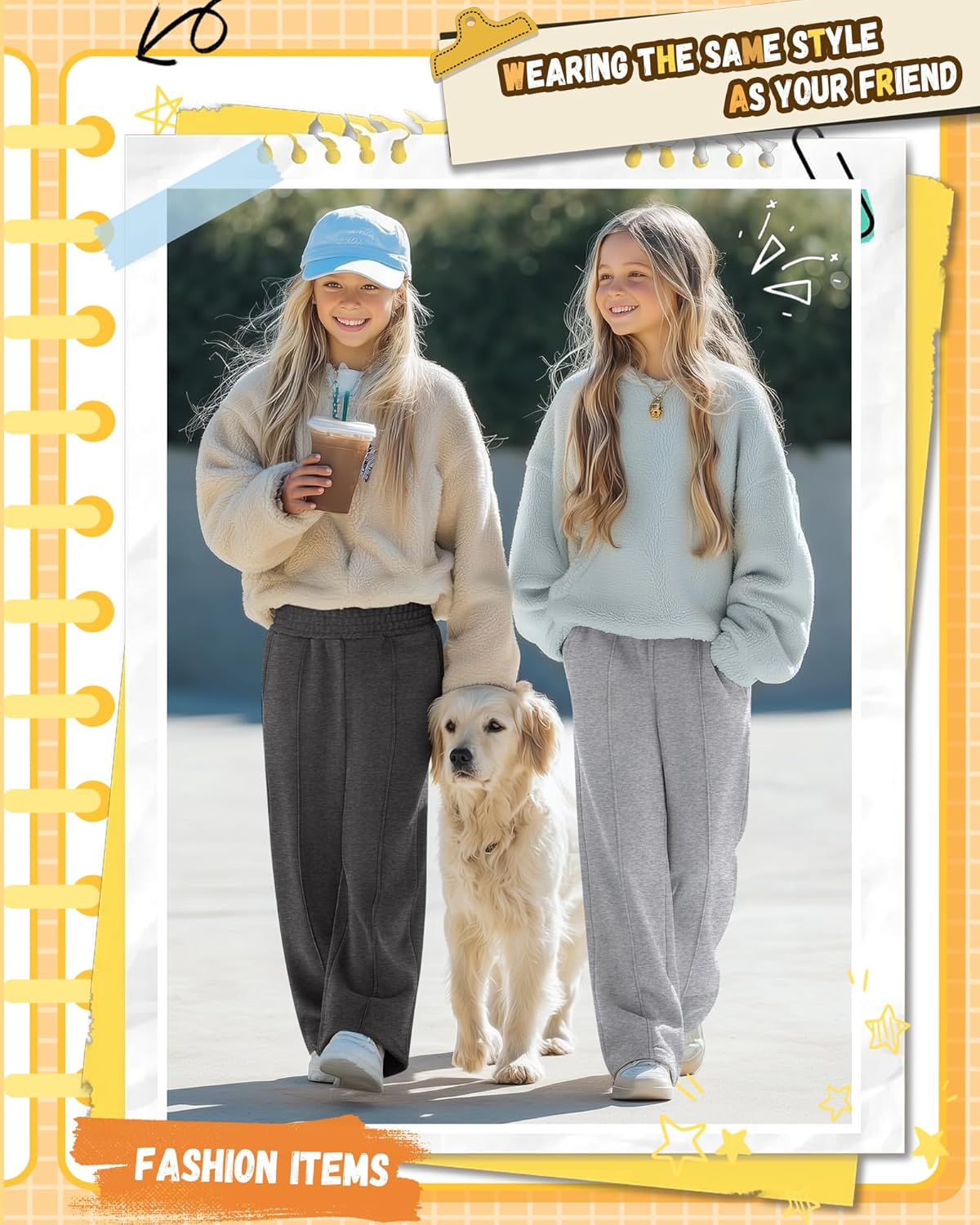 3 Pack Girls Sweatpants Kids Wide Leg Front Seam Pants Elastic Waist Baggy Causal Athletic Joggers with Pockets - Image 6