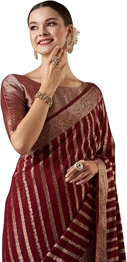 AKHILAM Women's Woven Design Leheriya Georgette Saree With Unstiched Blouse Piece