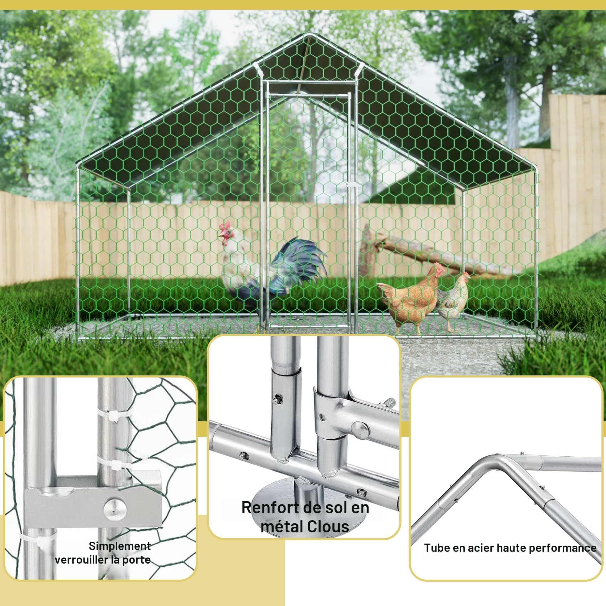 Redkid Enclos en métal de 6 m² - 3 x 2 x 2 m - avec Tissu PE imperméable et Serrure de sécurité - Grand enclos pour Poules, Lapins et Divers Petits Animaux (3 x 2 x 2 m)