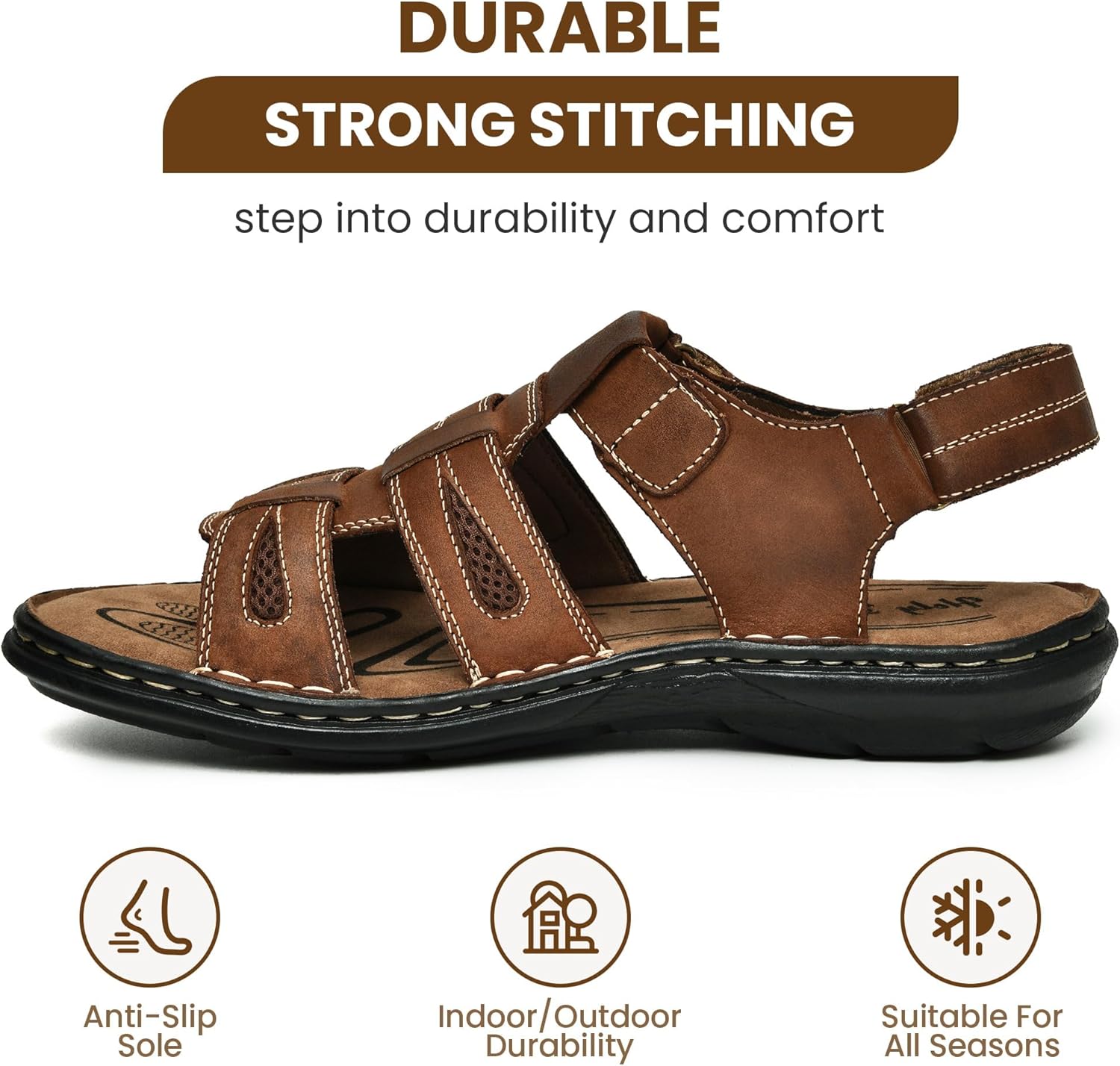 Holy dove Men's Sandals Open Toe Leather Fisherman Sport Hiking Outdoor Casual Summer Sandals Shoes for Men