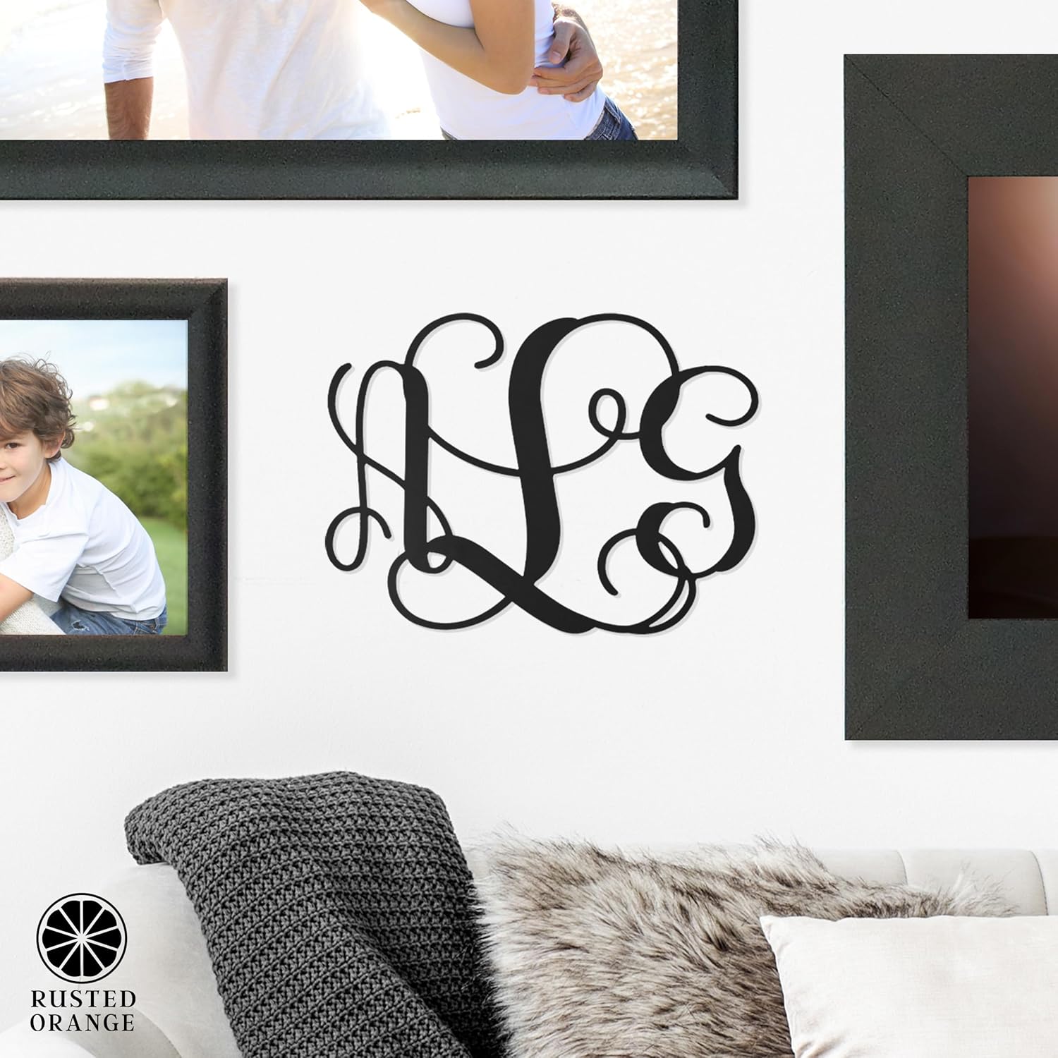 Fancy 3 Letter Monogram - 2 Sizes - Housewarming Gifts for New House Metal Wall Decor Family Monogram Wall Decor Metal Name Signs Personalized Initials for Family, Couples, or Weddings