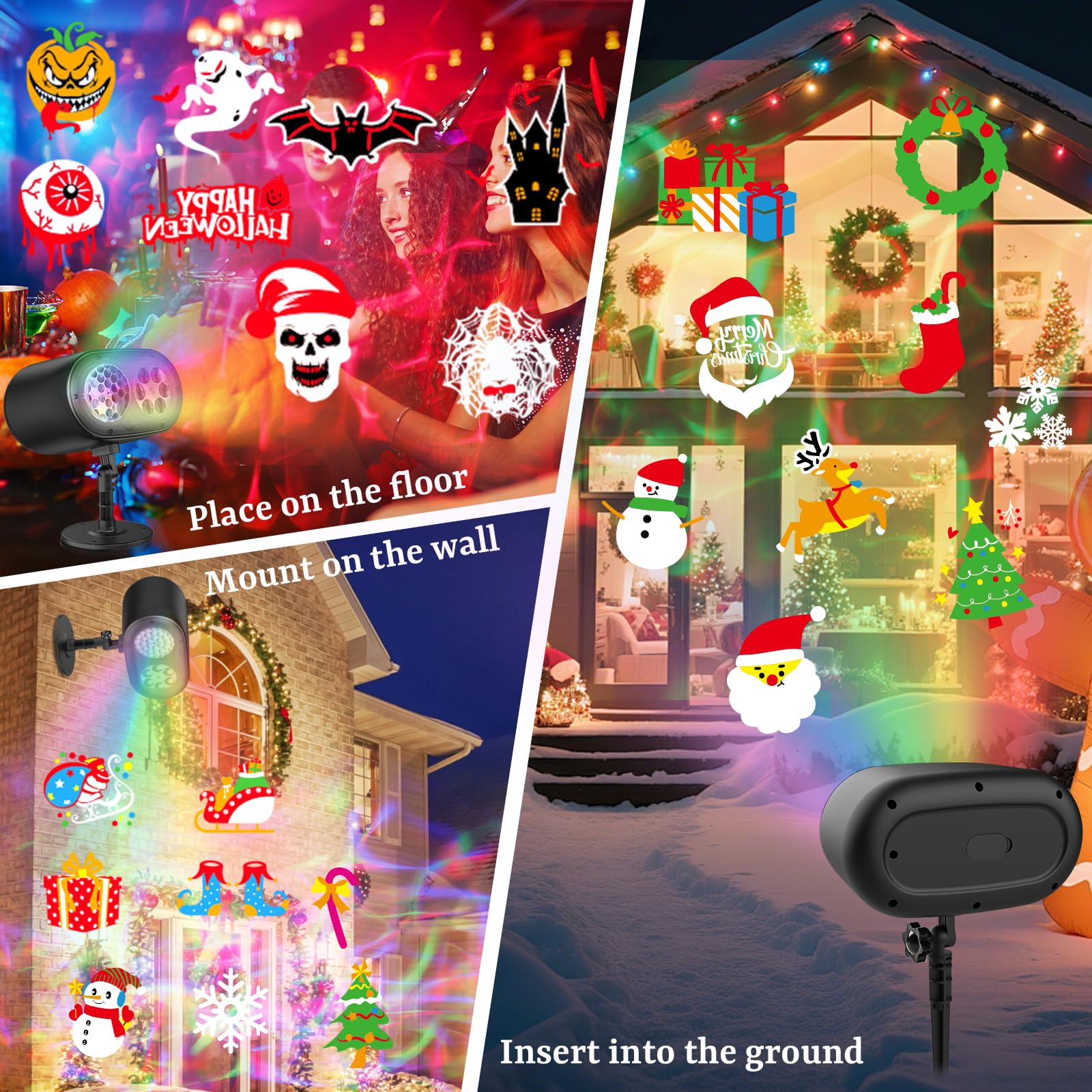 CAVWVTYU Projektor Verbesserte hellere HD-Halloween-Weihnachtsprojektorlichter, IP67 wasserdichtes Außenprojektorlicht mit Aurora, festliche Atmosphärenprojektionslichter für Haushof-Partydekorationen