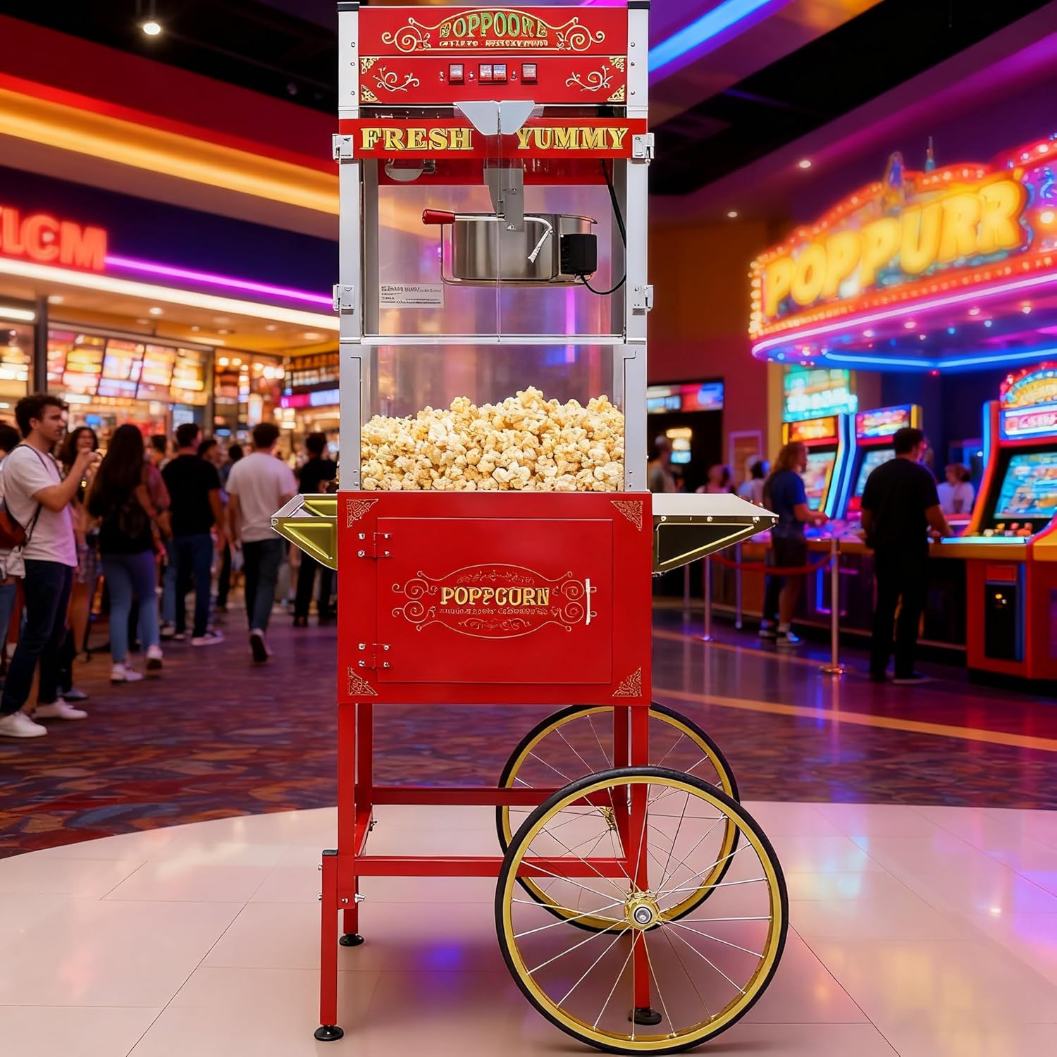 Commercial Popcorn Maker Machine - 28OZ Professional Cart With Kettle Stainless, Vintage Popcorn Machine, Movie Theater Style for Home Parties, Movie-theater, Christmas - Red