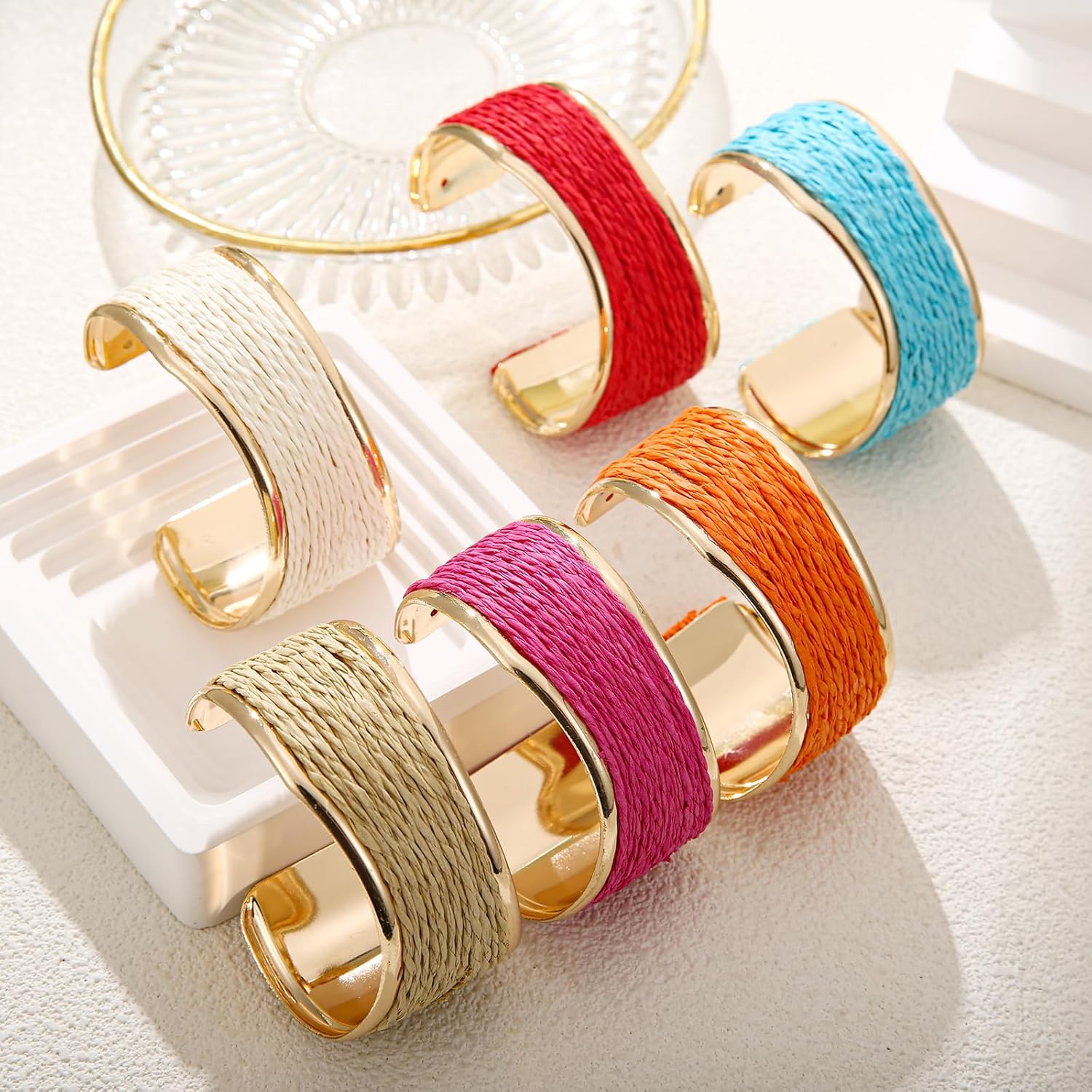 Raffia Irregular Wave Cuff Bracelet for Women, Chunky Bangle Wide Open Cuff Bangle Statement Bracelet - Image 6