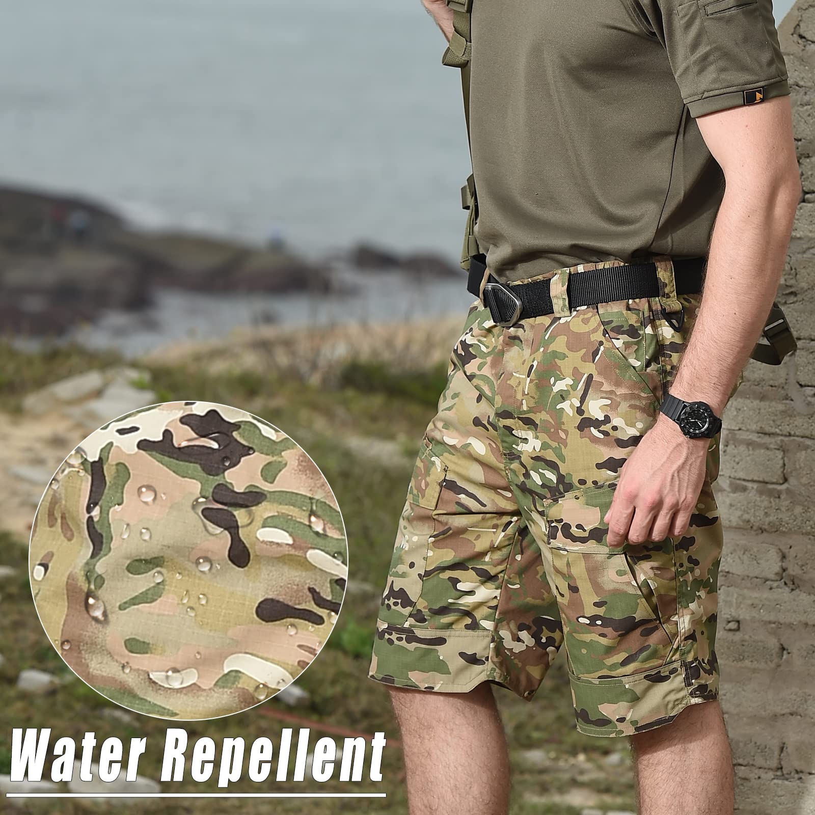 BWBIKE Pantalones Cortos Tácticos de Carga Pantalones para Exteriores para Hombres Pantalones Cortos de Entrenamiento de Verano Pantalones Militares para Fanáticos del Ejército (Sin Cinturón)