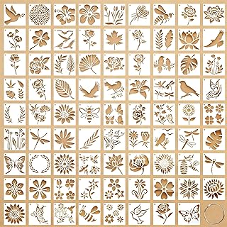 80 Stück Malschablonen Schablonen Set, Kunststoff Zeichenschablonen Wiederverwendbar Schablonen Vorlagen, Tieren und Pflanzen Schablone Set Blume Blätter Vogel für Holz Scrapbooking, 7.6cm