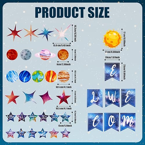 Miniatura 2 de 37 tablones de anuncios de bienvenida de galaxia, tablero de anuncios inspirador para el aula, carteles motivacionales, decoración de tablón de