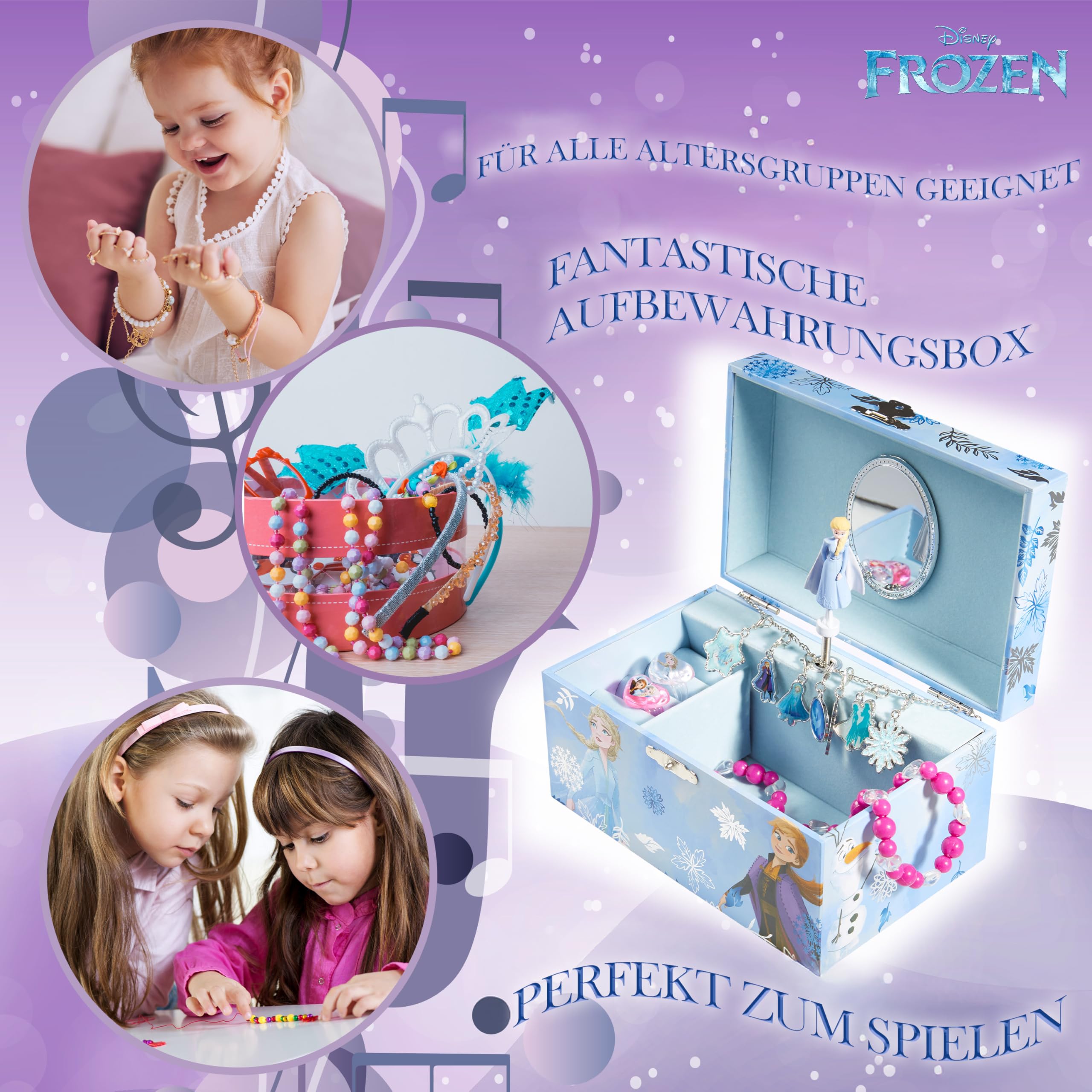 Disney Stitch Schmuckkästchen Mädchen, Musikbox für Ringe Ohrringe Halskette mit Mini Spiegel, Geschenke für Kinder und Teens (Blau Frozen)