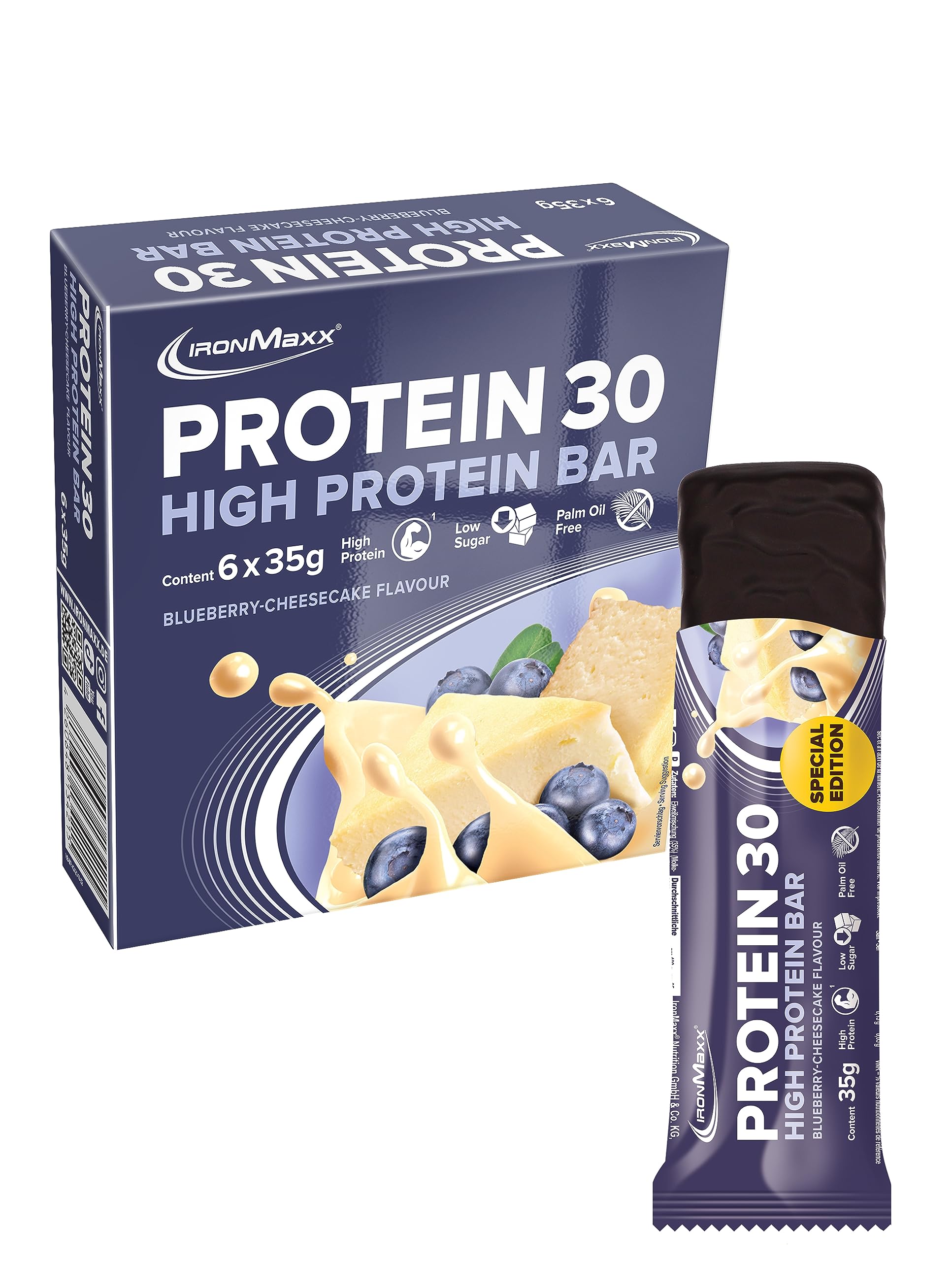 IronMaxx Protein 30 Eiweißriegel – Blueberry Cheesecake - 24x35g