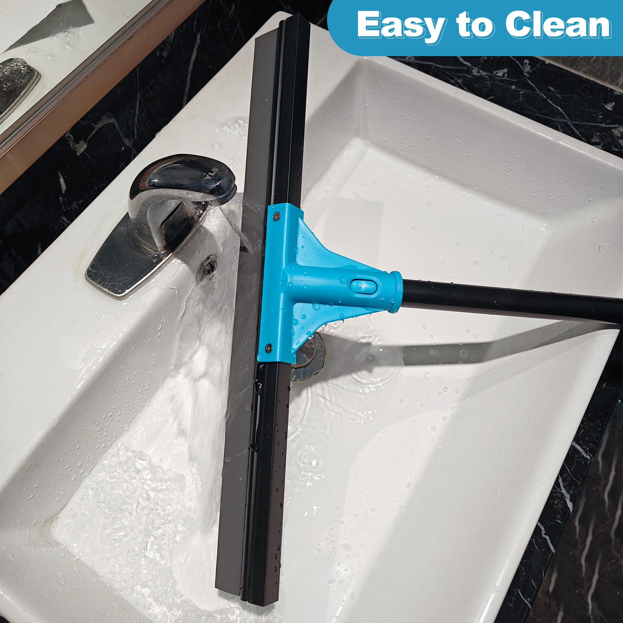 NEWE Tergipavimento Pavimenti, 44.5 cm Tira Acqua Pavimenti con 148 cm Manico, Spingiacqua Spazzola per Doccia, Bagno, Garage