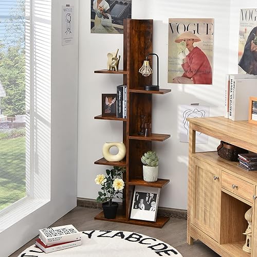 Miniatura 4 de Tangkula Estantería de 8 estantes, estantería de madera para árbol con 8 estantes para libros, 20 x 8 x 55.5 pulgadas, estante de almacenamiento