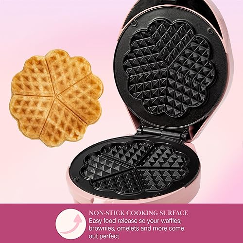 Miniatura 5 de Paris Hilton Máquina para hacer waffles de corazón, hace 5 mini waffles en forma de corazón o 1 waffle individual, placas antiadherentes fáciles de