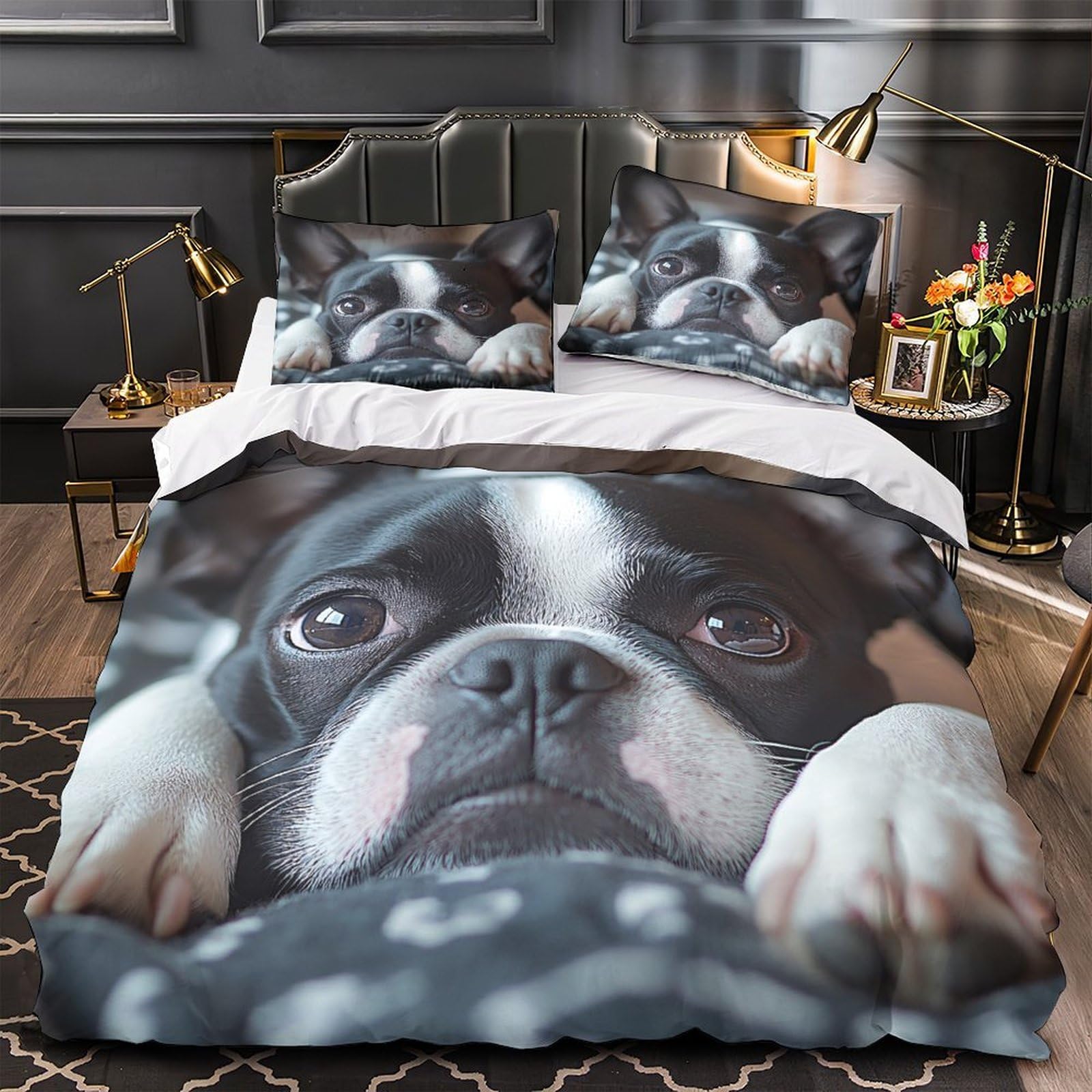 Parure de lit Boston Terrier effet 3D pour transformer la chambre des garçons et filles