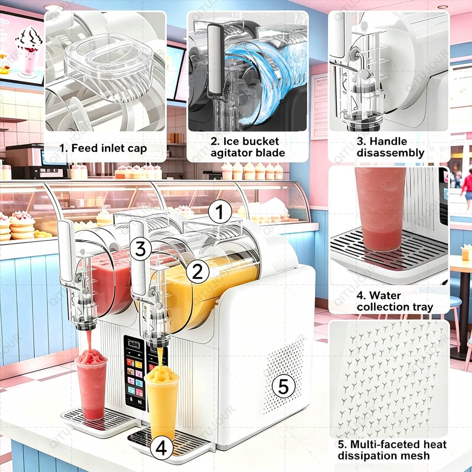 2-zbiornikowa maszyna do slushie do domu, ekspres do napojów z 7 programami, nie wymaga lodu, automatyczne czyszczenie, idealny do margarity, koktajli, smoothie, łatwy w użyciu