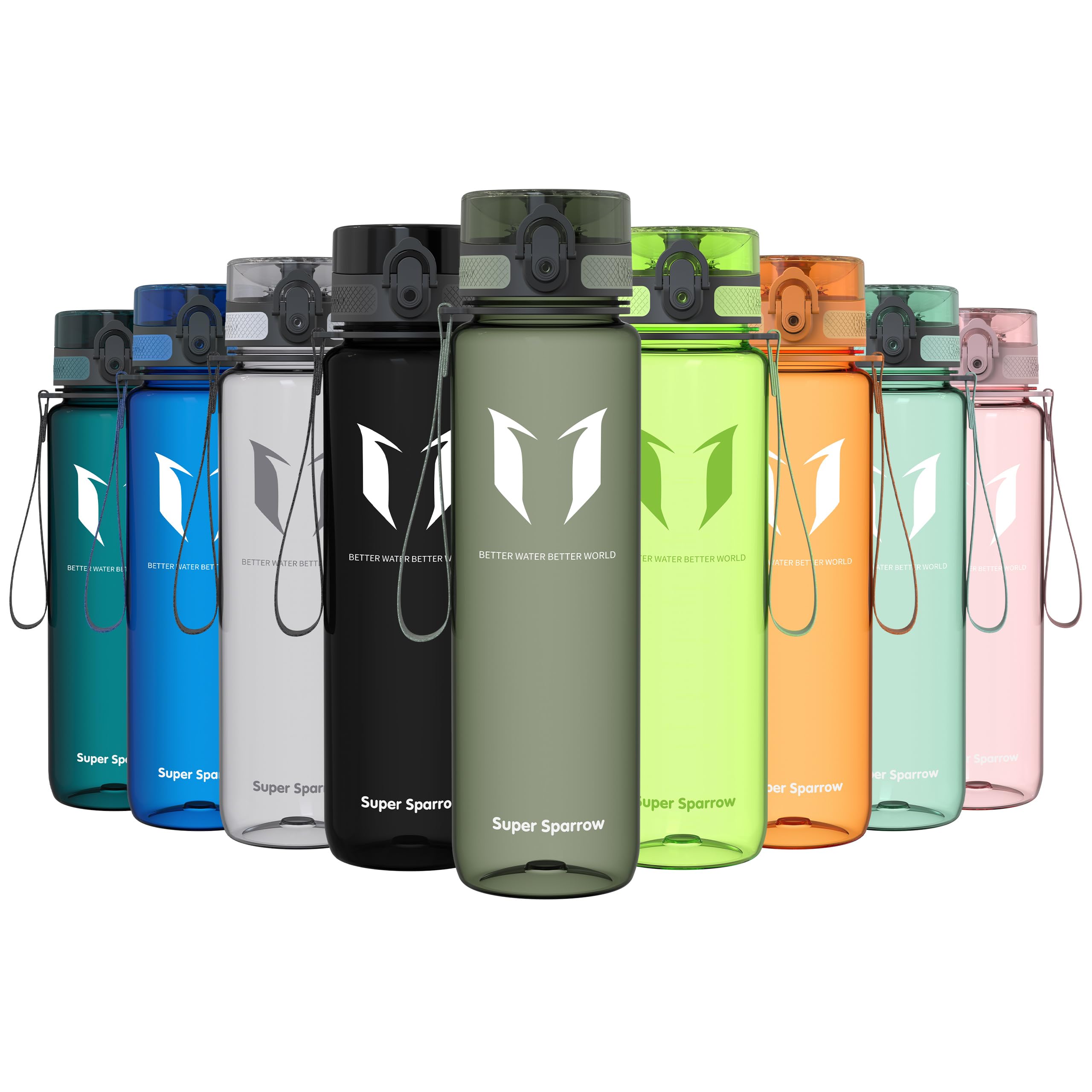 Super Sparrow Sports Water Bottle - 1000ml - Non-Toxic BPA Free & Eco-Friendly Tritan Co-Polyester Plastic - For Running, Gym, Yoga, Outdoors and Camping