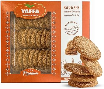 Yaffa Sesame Barazak Cookies | Middle Eastern Buttery Sesame Seed Cookies | Traditional Arabic Sweets Gift Box | Healthy Snacks with Wheat Flour & Vegetable Ghee 250g