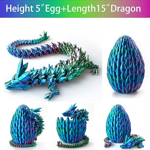 Miniatura 38 de Huevo de dragón impreso en 3D de 15 pulgadas, juguetes de cumpleaños de Navidad, regalo de relleno de calcetines, dragón de cristal articulado