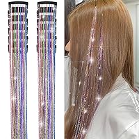 Vista 24 de Clip de oropel para el cabello, kit de 18 piezas de oropel para niñas, extensiones de cabello de oropel con purpurina, clip de oropel de cabello