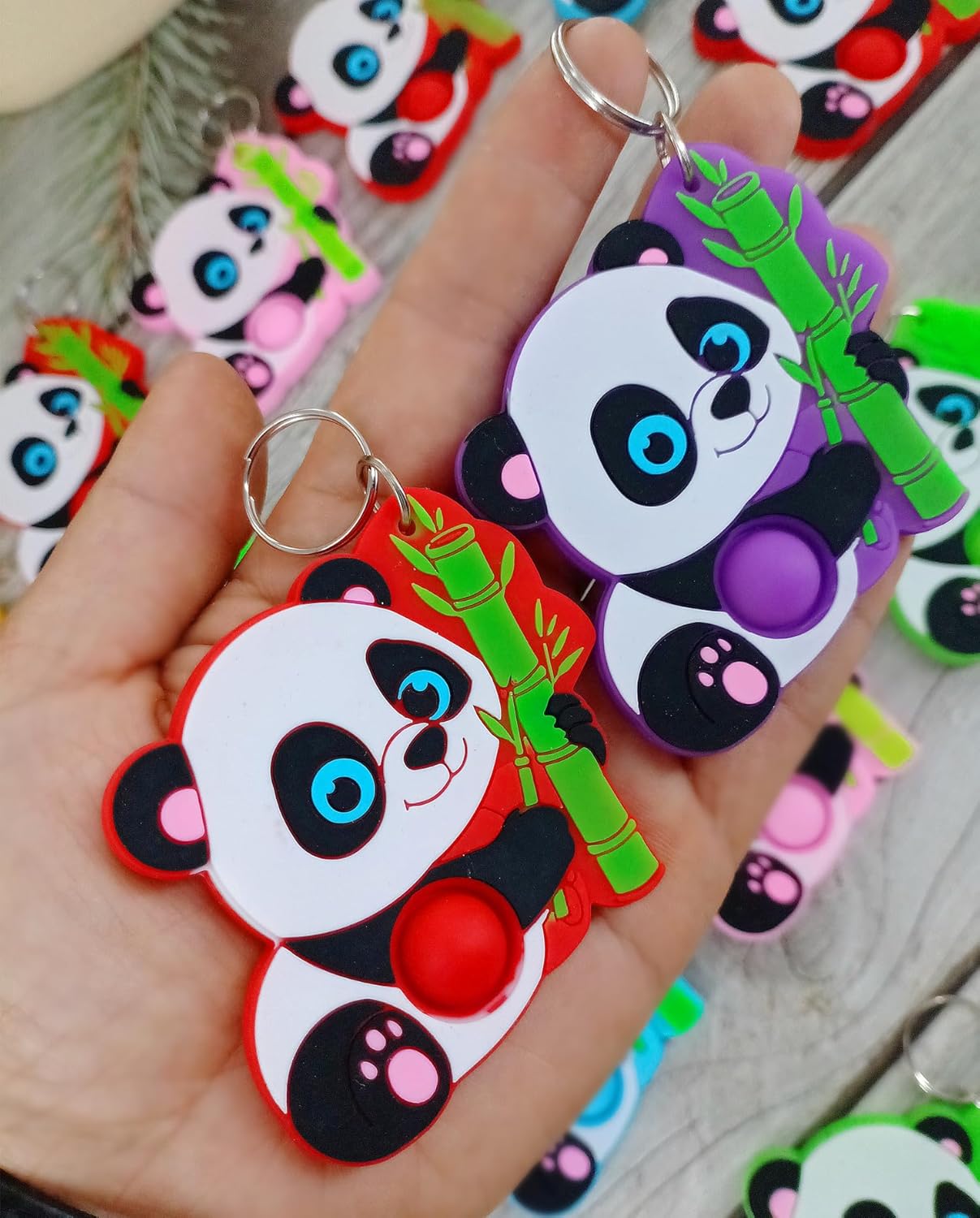 24 Packs Pandas Animal Bulk Mini Pop Fidget Keychain,Boys and Girls kids Birthday Party Favors Supplies Classroom Students Bubble Prize