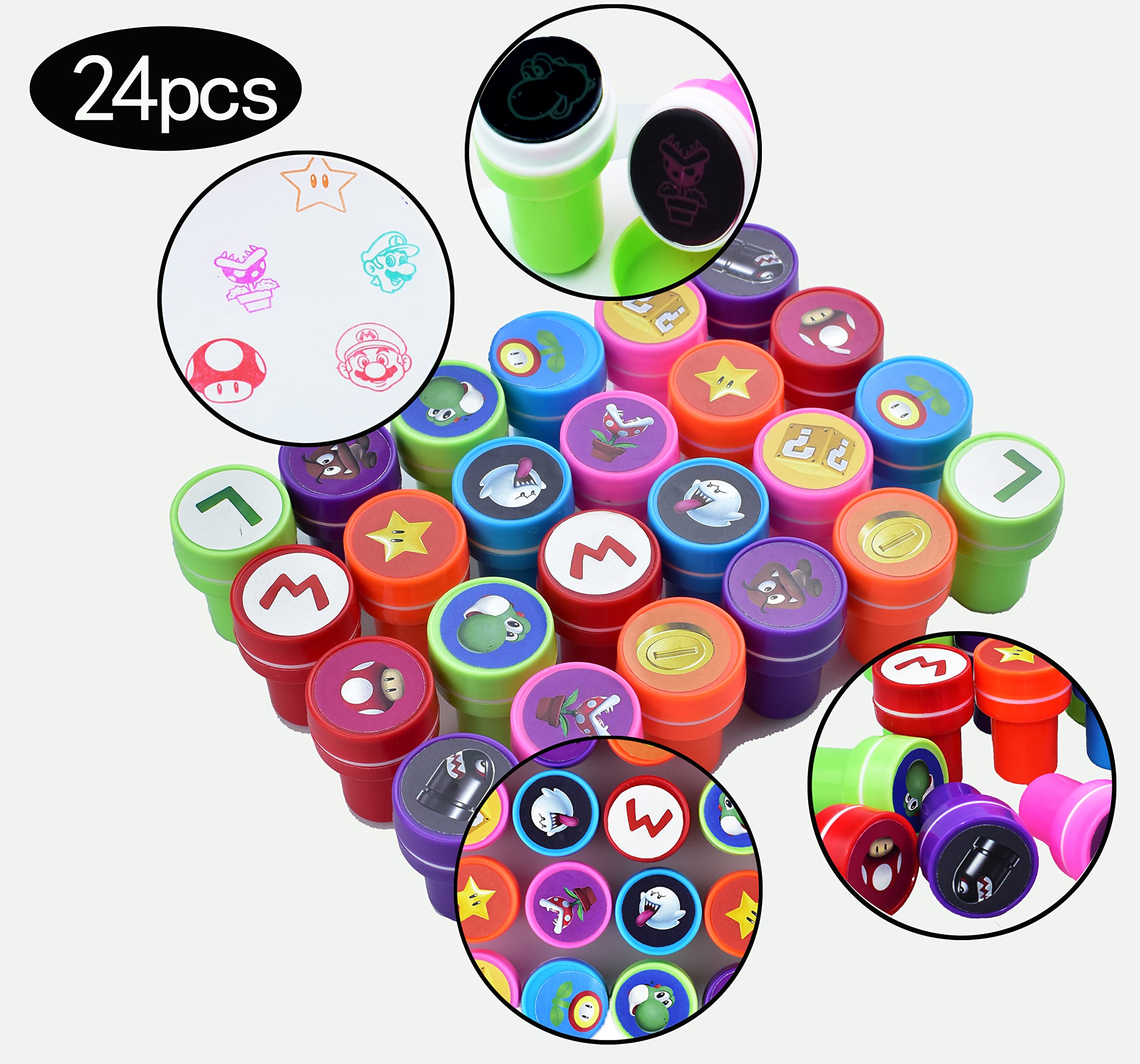 24 Tampons Auto-encreurs Super-héros – Assortis De 12 Motifs – Sac De Fête – Cadeaux Pour Enfants – Dès 3 Ans
