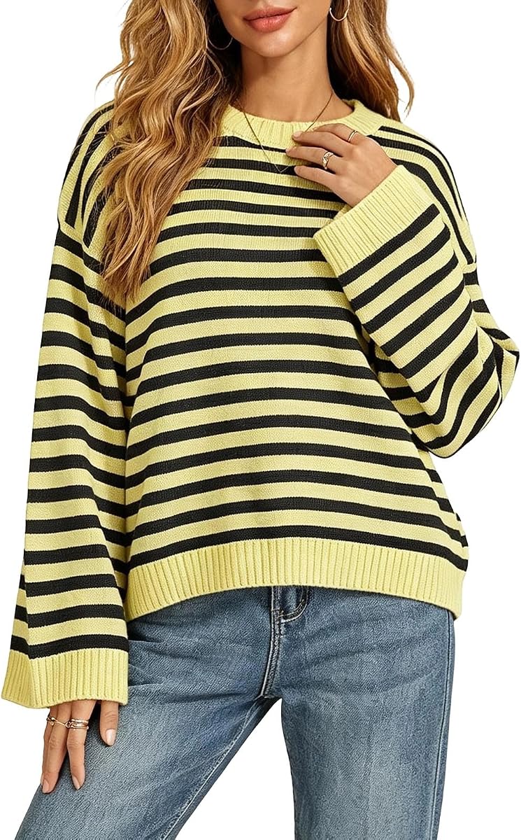 Suéteres de mujer con cuello redondo a rayas Tops casuales