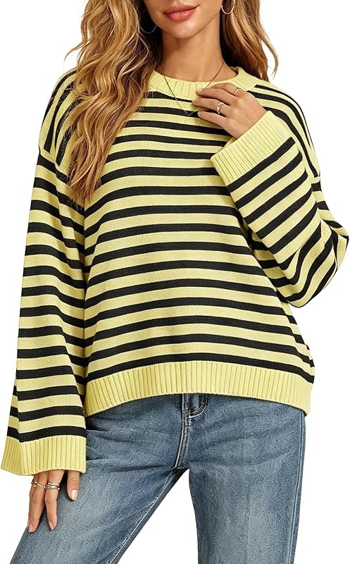 Suéteres de mujer con cuello redondo a rayas Tops casuales