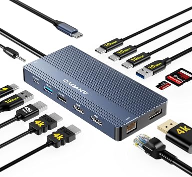 ANYOYO USB C Docking Station Dual Monitor, 14 in 1 Docking Station 3 Monitors with 2 * 4K HDMI, DP, 5*USB-A/C 10Gbps Ports, Ethernet, SD/TF,100W PD, Hub Multiport Adapter for HP/Dell/Lenovo