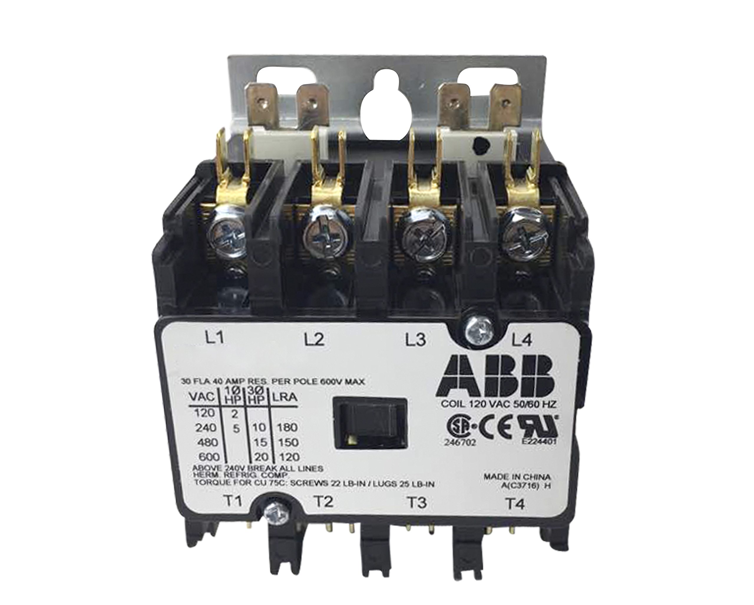 ABB, DP30C4P-2, 4 Pole, 30 Amps, 240VAC Coil, Definite Purpose Contactor