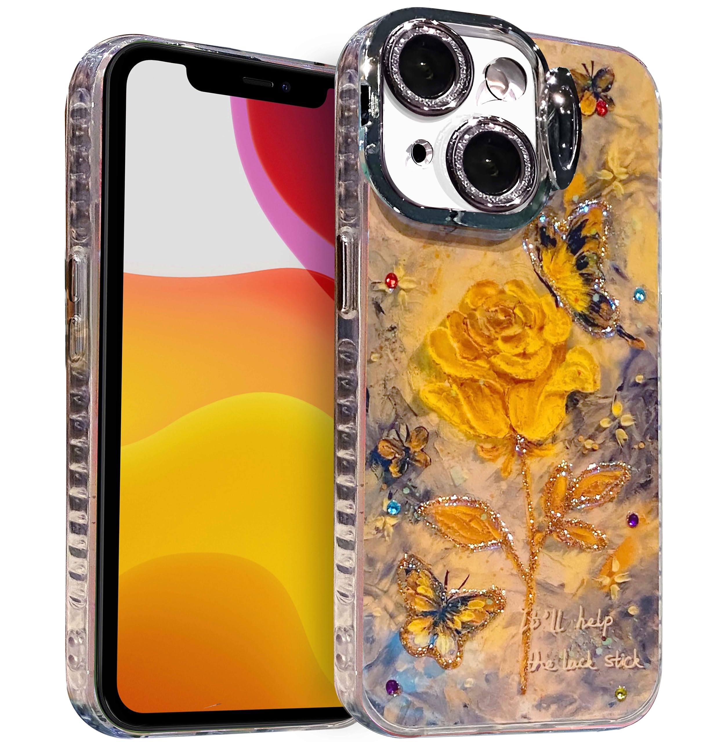 Coque iPhone 14 antichoc à paillettes avec support béquille et 2 protèges écran - 8
