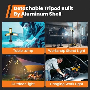 Rechargeable Work Light with Stand, GoGonova Cordless Work Light with Triple LED Lamps, 8AH Battery, 700/1200/2200 Lumen, 4000/6500K Dimmable Camping Light with Detachable Tripod(Yellow)