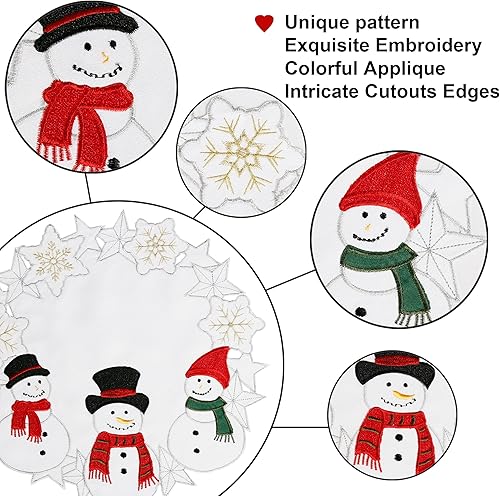 Miniatura 3 de OWENIE Juego de 4 manteles individuales de Navidad, manteles individuales redondos de muñeco de nieve blanco para cocina, mesa de comedor, copos de